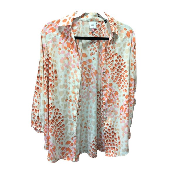 Cabi Cream off White Orange Pattern Button down 3/4 Length Sleeve Women Shirt XS - Picture 1 of 5